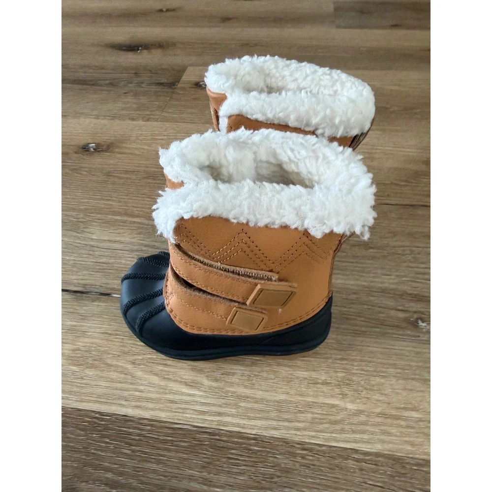 Cat & Jack Winter Duck Boots Toddler 5 Tan Black Faux Shearling Hook Loop Straps